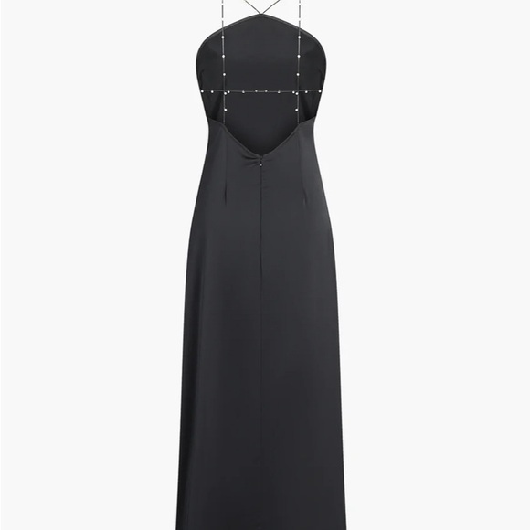 Pearls Open Back Satin Long Dress - Picture 2 of 6